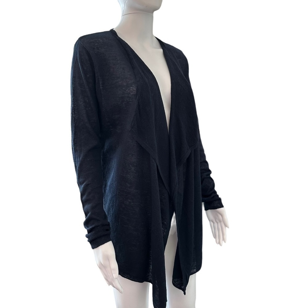 Tahari Women's Size S Open Front Navy Waterfall Linen Cardigan Long Sleeve